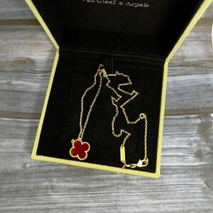 Van Cleef & Arpels Gold Necklace with Red Clover Pendant